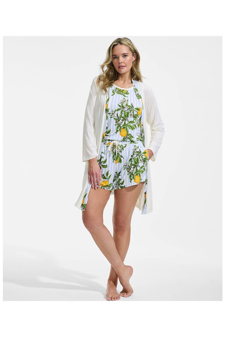 Cooling 3 Piece Pajama Set - Robe Tank and Shorts, Alternate, color, Misty Blue Citrus Stripe