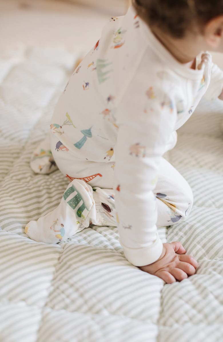 Pehr Explore the World Print Fitted Organic Cotton One-Piece Pajamas, Alternate, color, Explore The World