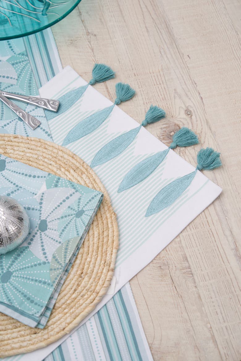Tassel and Stripes Fish Placemats Machine Washable Set of 6, Alternate, color, Blue