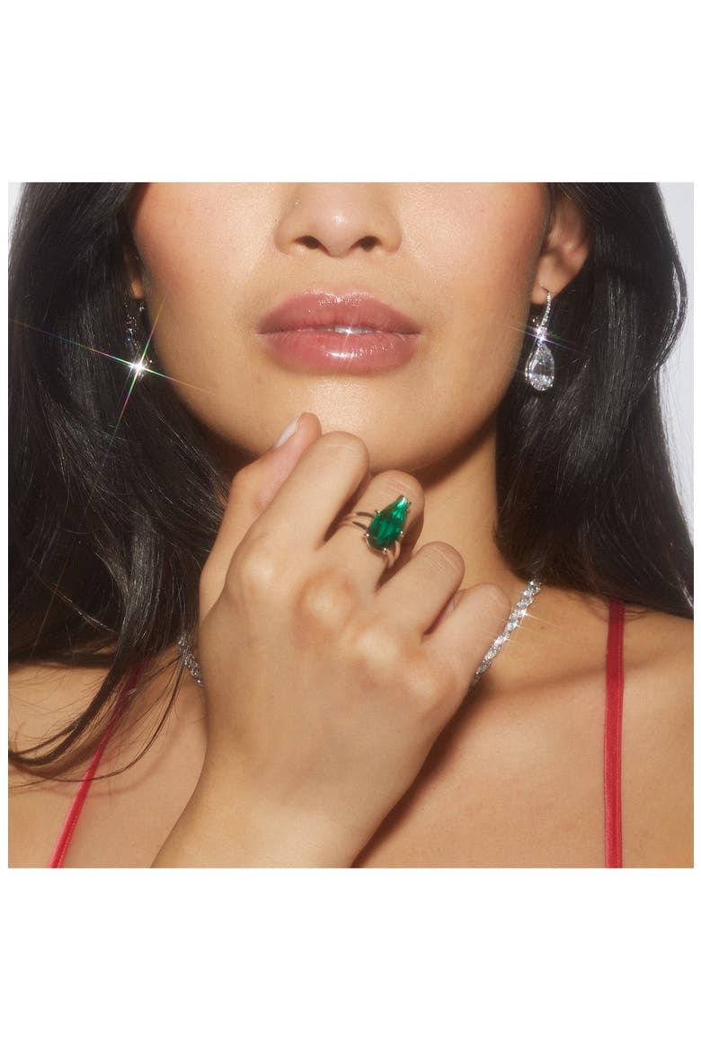 Shine On Teardrop Cubic Zirconia Ring, Alternate, color, GREEN