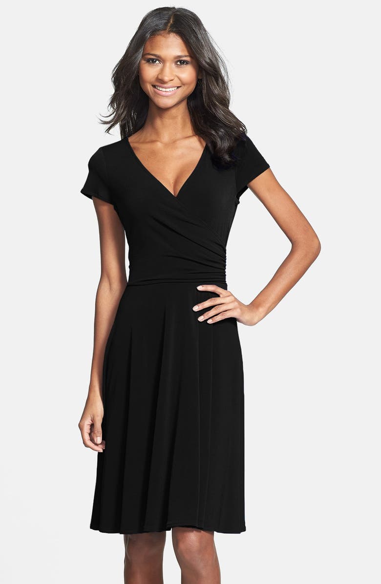 Maggy London Cap Sleeve Matte Jersey Faux Wrap Dress, Main, color, 