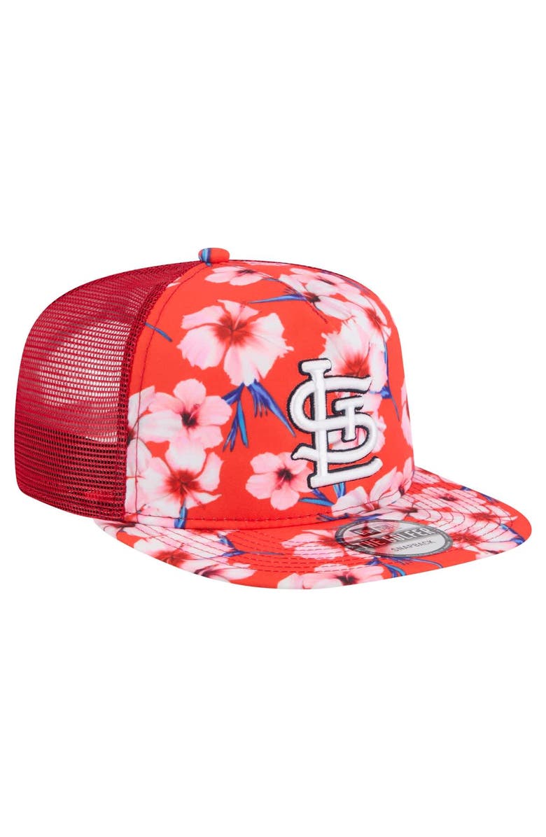 New Era Men's New Era Red St. Louis Cardinals Adventure Pattern Golfer Trucker Snapback Hat, Alternate, color, Red