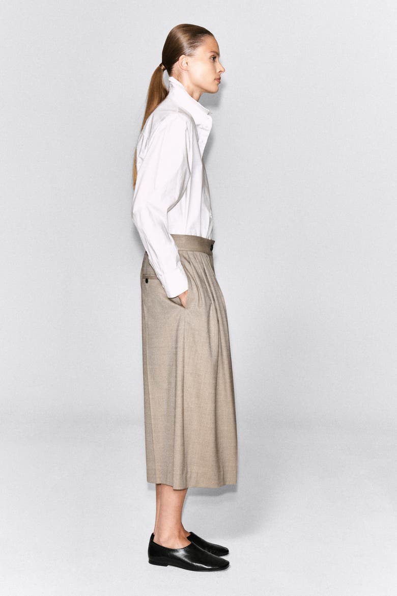 Pleated Wool-Blend Culottes, Alternate, color, BEIGE MÉLANGE