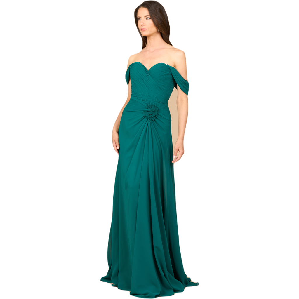 Lara New York Off Shoulder Chiffon Dress In Emerald Green