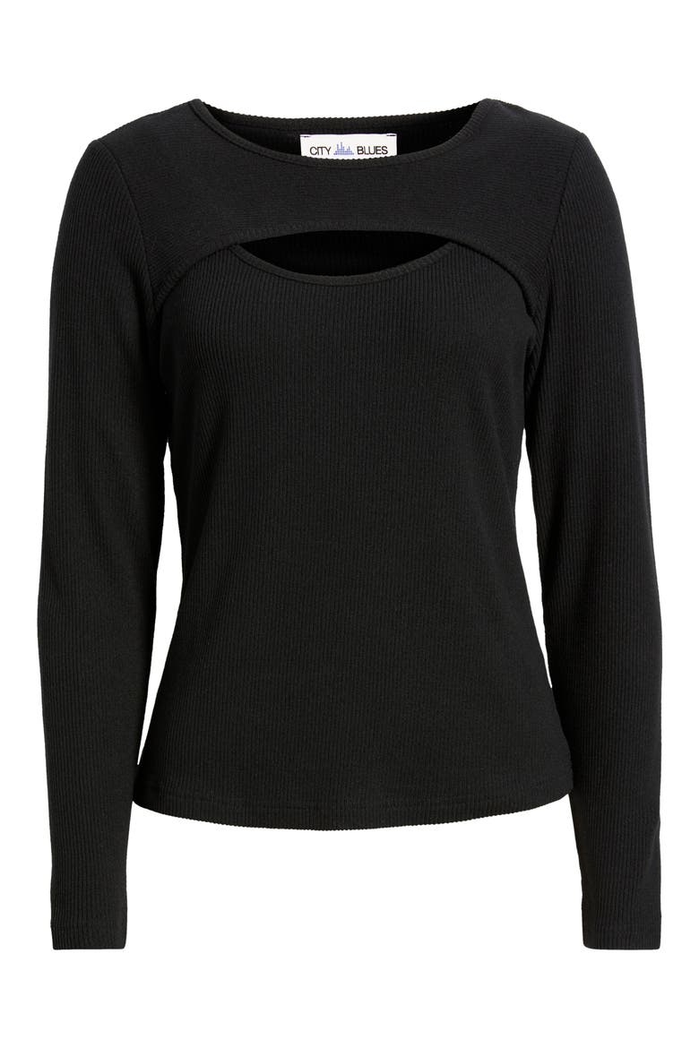 Cutout Rib Top, Alternate, color, BLACK
