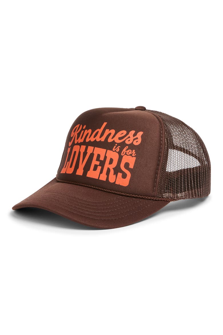 Kindness is for Lovers Trucker Hat, Main, color, BROWN
