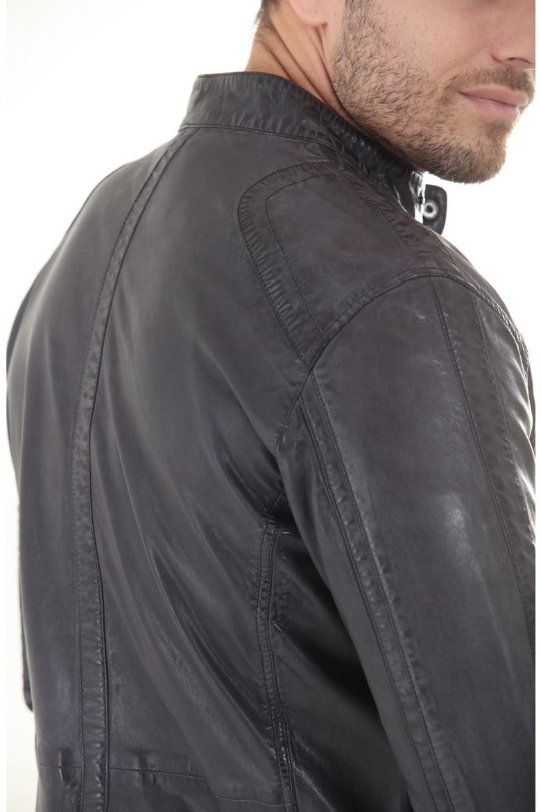 Water Resistant Leather Racer Jacket, Alternate, color, CHARCOAL