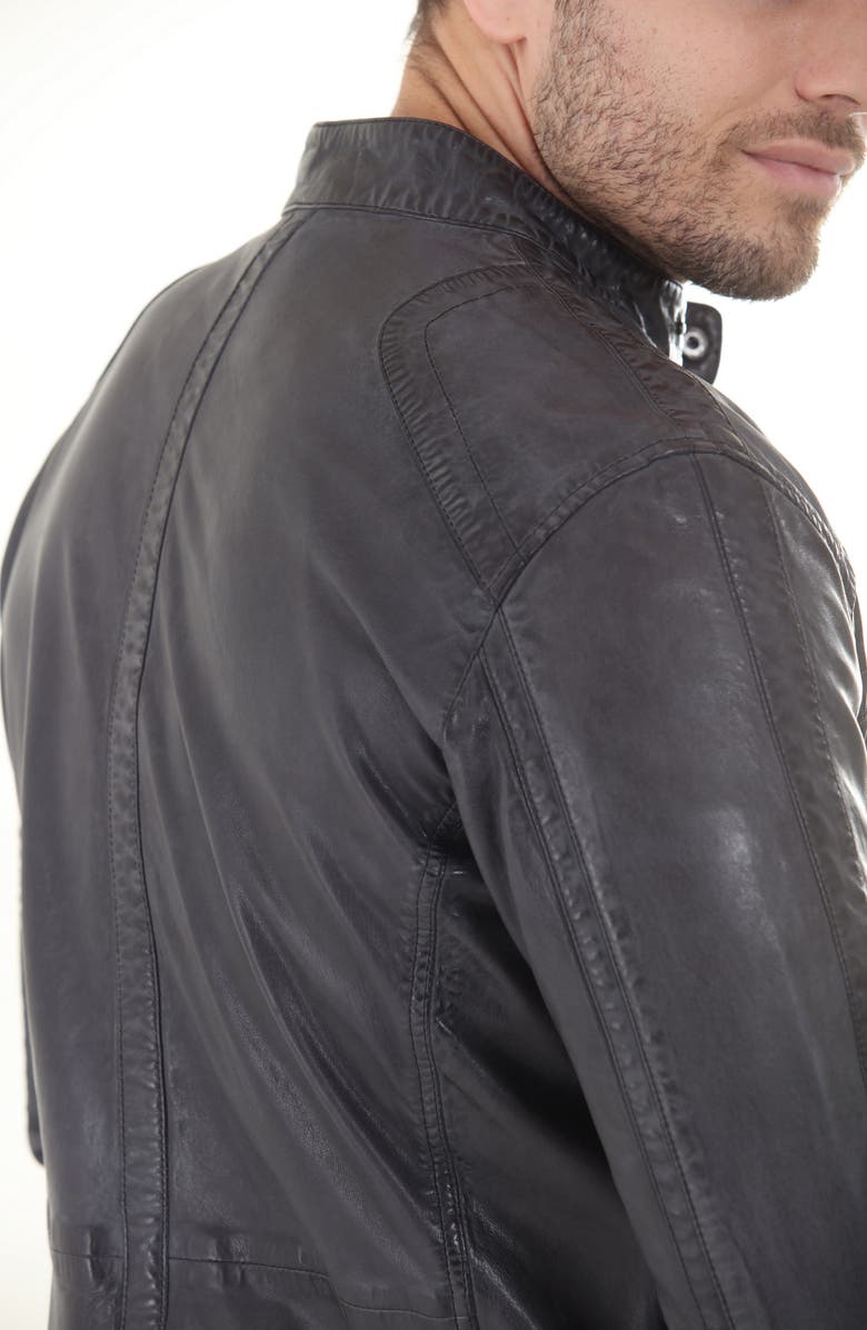 Missani Le Collezioni Water Resistant Leather Racer Jacket, Alternate, color, Charcoal