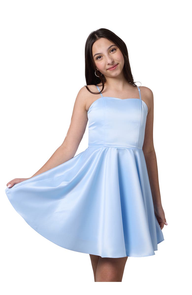 Un Deux Trois Fit and Flare Party Dress in Longer Length, Main, color, Light Blue