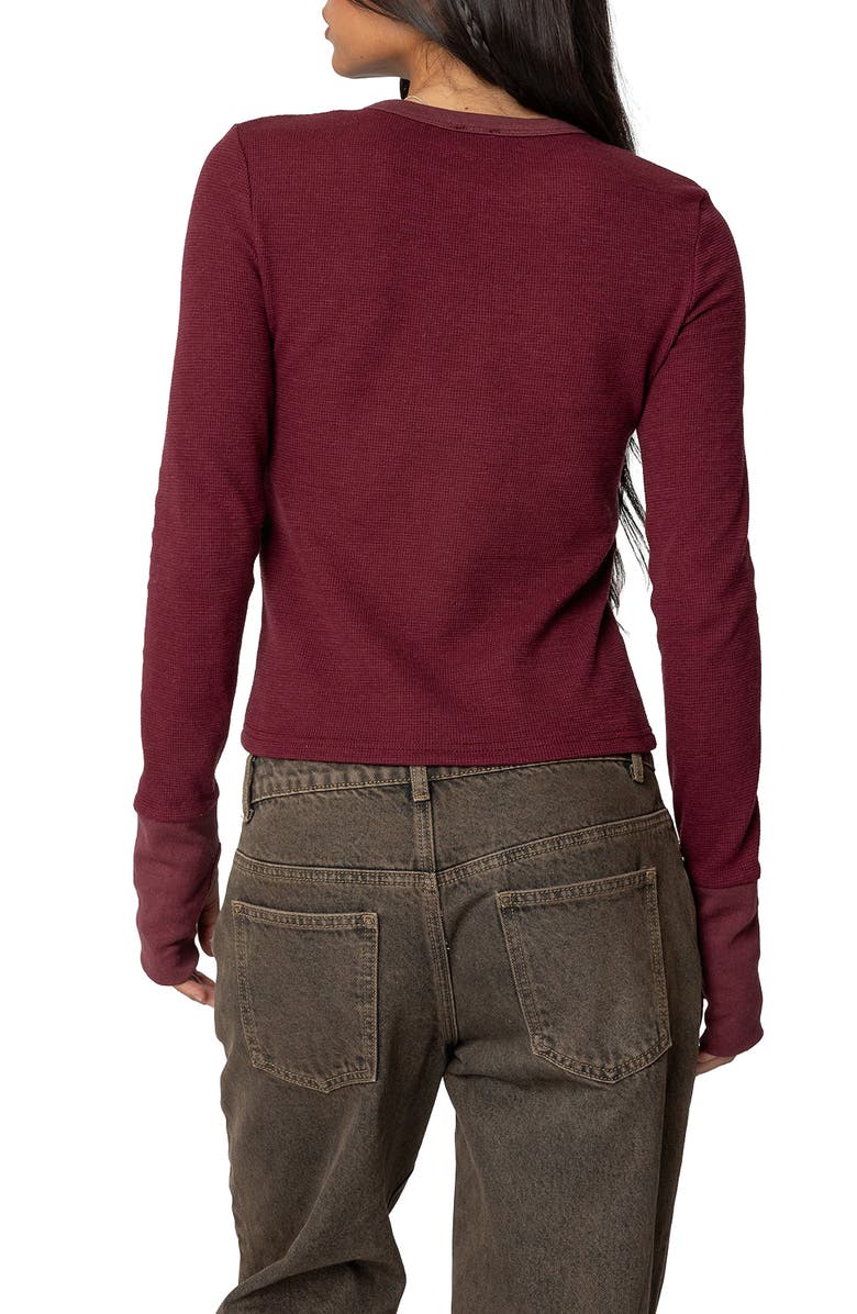 EDIKTED Waffle Long Sleeve T-Shirt, Alternate, color, Burgundy