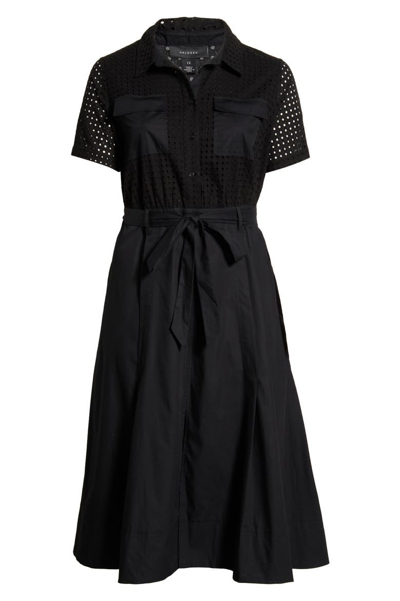 Eyelet Embroidery Midi Shirtdress, Alternate, color, RICH BLACK 060