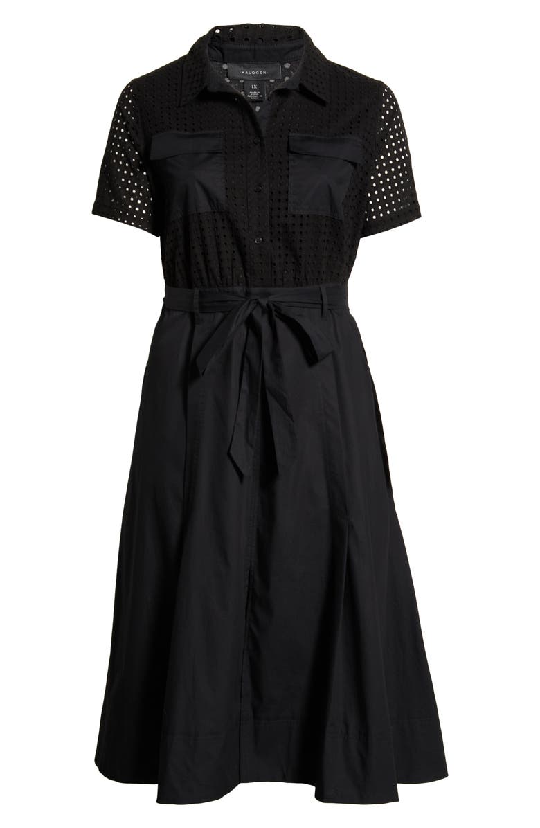 Halogen<sup>®</sup> Eyelet Embroidery Midi Shirtdress, Main, color, Rich Black 060
