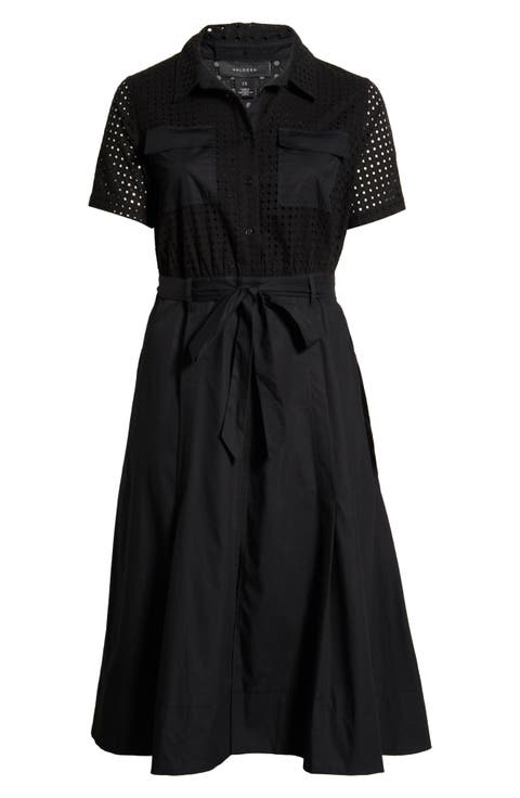 Eyelet Embroidery Midi Shirtdress (Plus Size)