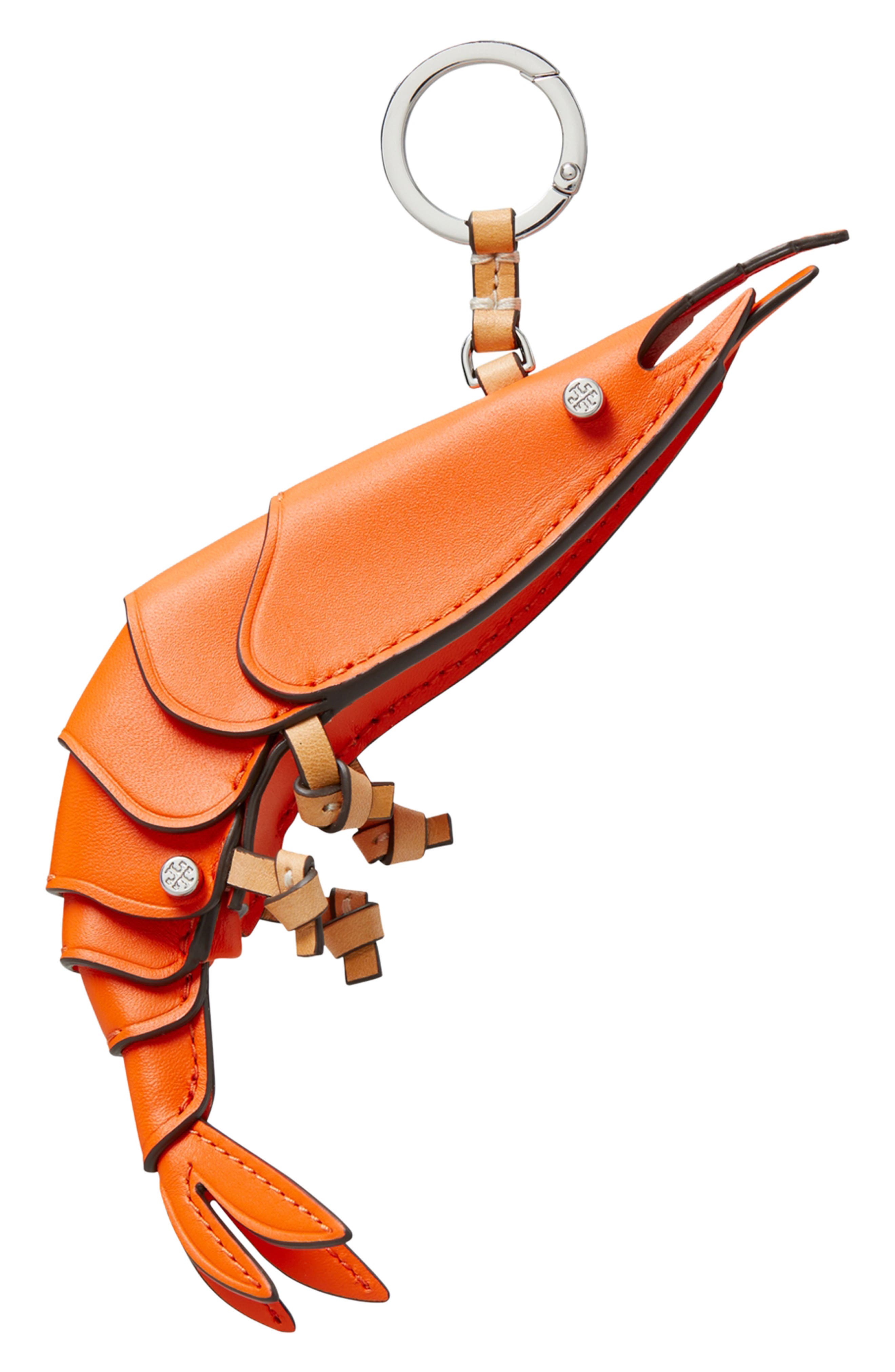 Prawn Leather Key Fob, Main, color, ORANGE