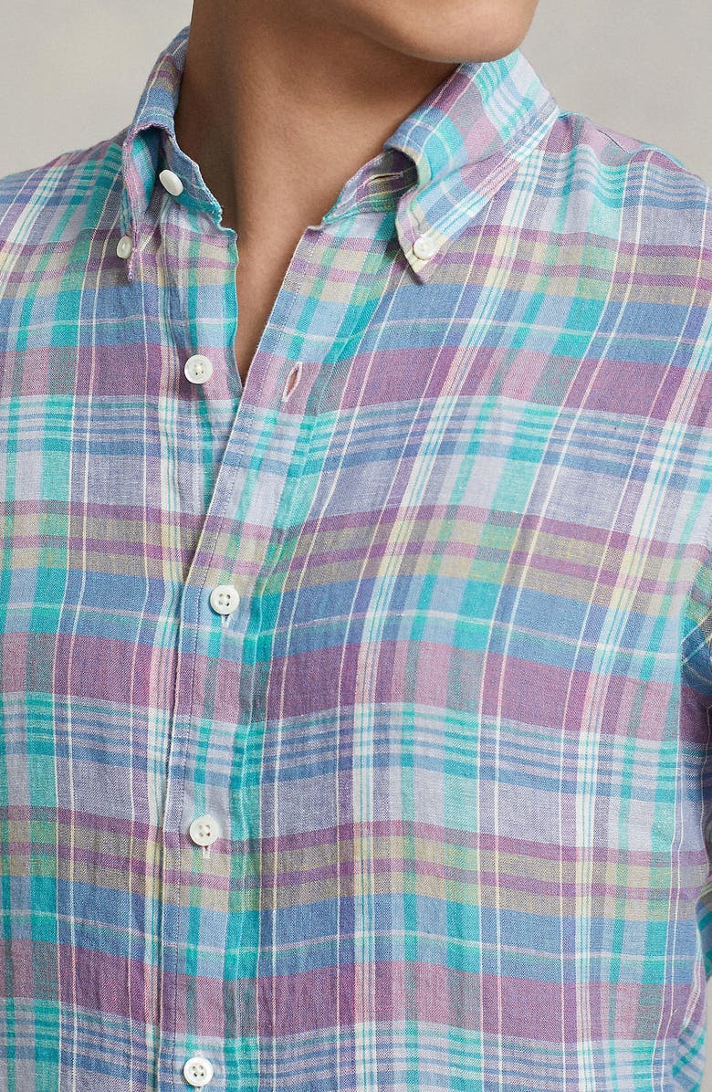 Polo Ralph Lauren Plaid Linen Button-Down Shirt, Alternate, color, Purple/ Blue Multi