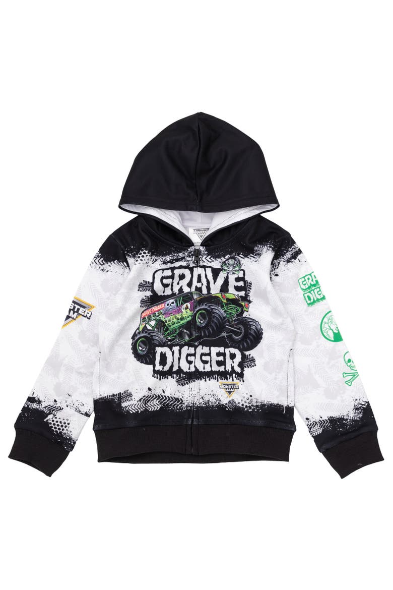Grave Digger Fleece Zip-Up Hoodie, Main, color, Grave Digger White