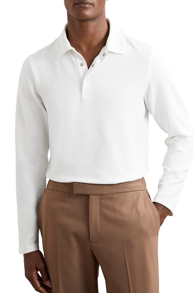 Tivolli Long Sleeve Waffle Polo, Alternate, color, WHITE