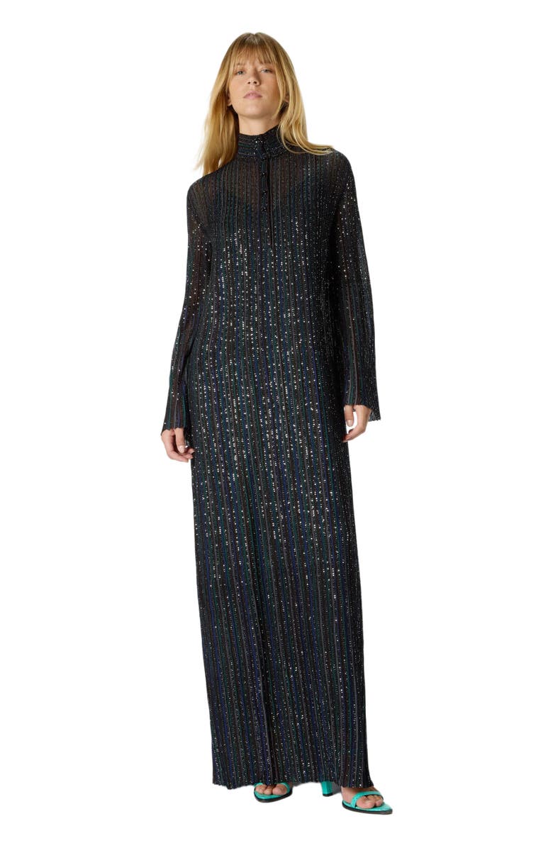 Missoni Long Button-down Dress With Lamé Stripes And Long Sleeves, Main, color, 