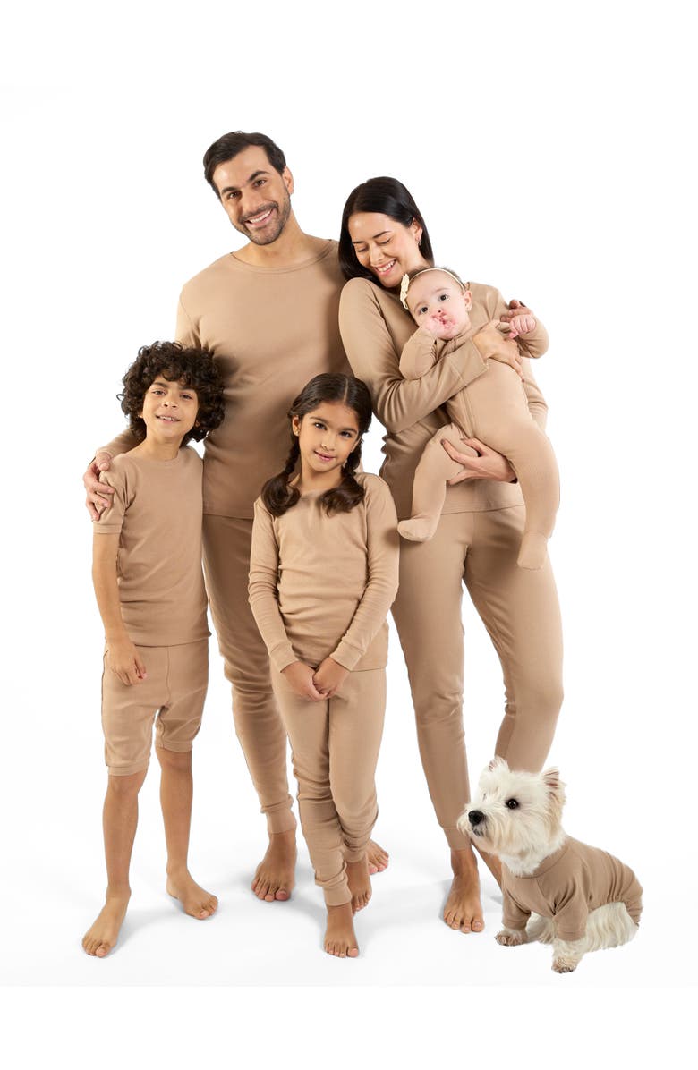 Leveret Footed Cotton Pajamas Matching Family Coordinated Solid Colors, Alternate, color, Beige