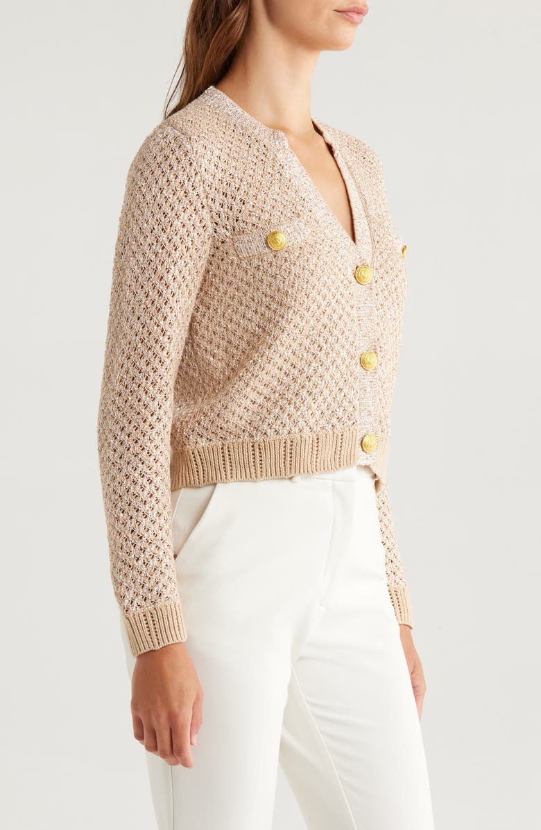 L'AGENCE Blanca Sequin Crop Cardigan, Alternate, color, Natural Multi/ Gold