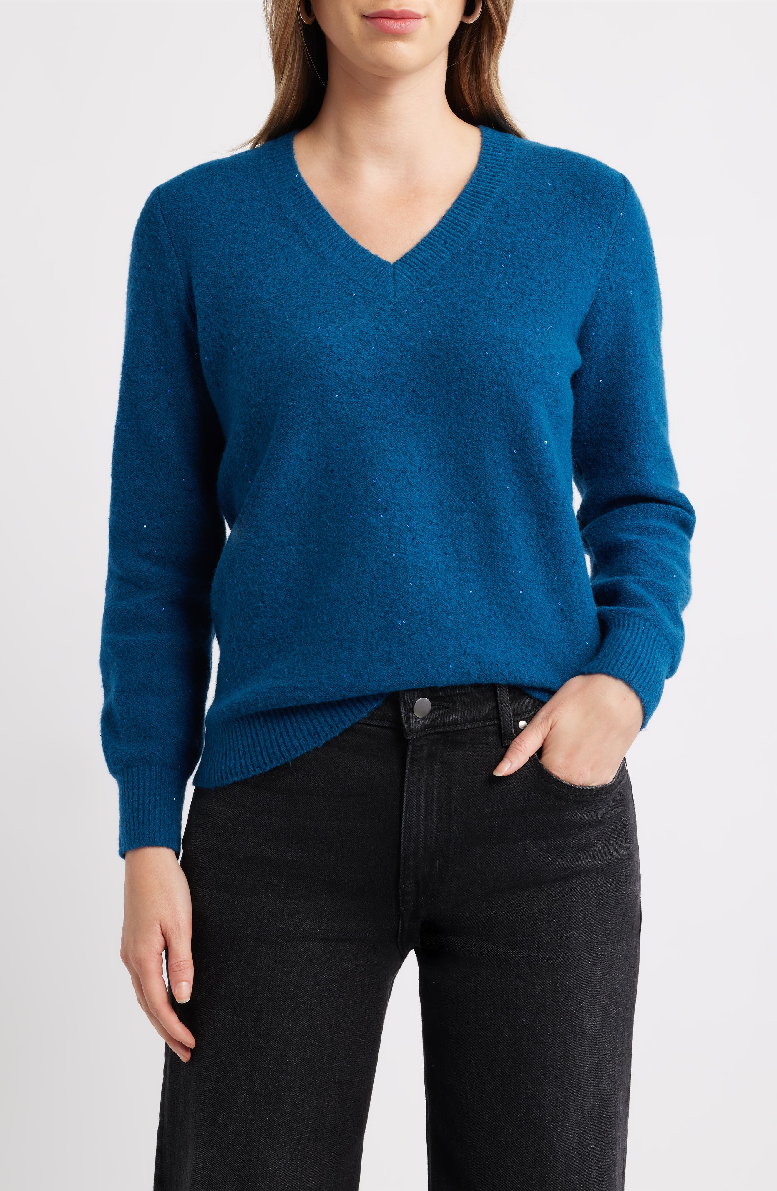 Caslon® Sequin V-Neck Sweater