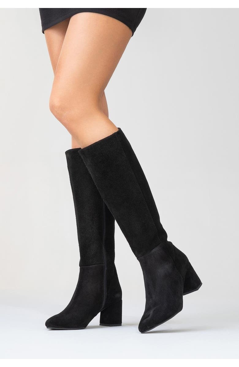Forever & Always Shoes Sejas Leather Block Heel Knee-High Boot, Alternate, color, Black Suede Leather