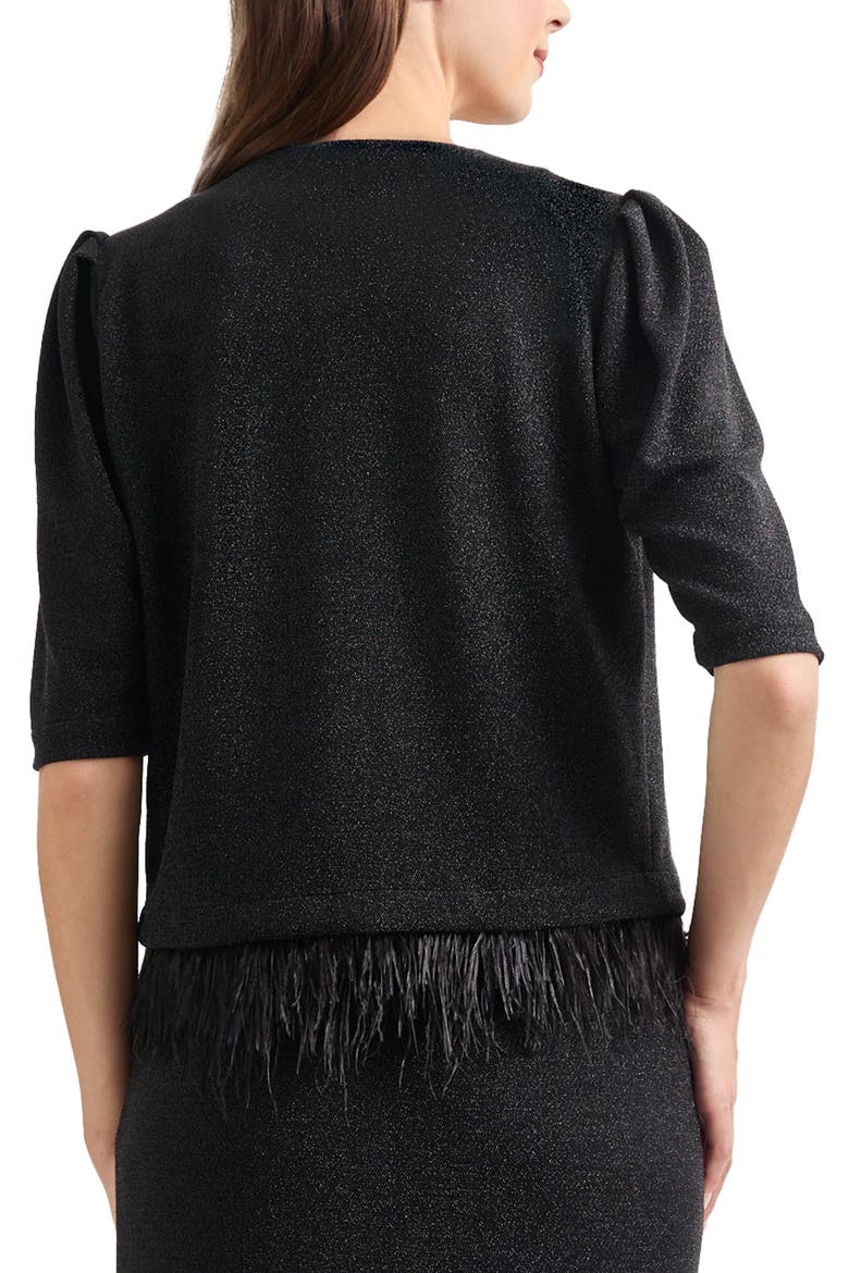 Sparkle Feather Trim Jacket, Alternate, color, BLACK