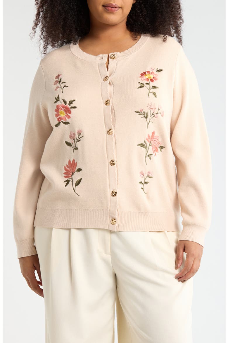 Floral Embroidered Button Front Cardigan, Main, color, NATURAL