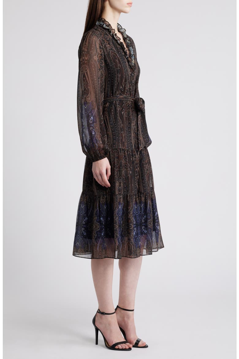 Verena Paisley Long Sleeve Tiered Dress, Alternate, color, COCO MULTI