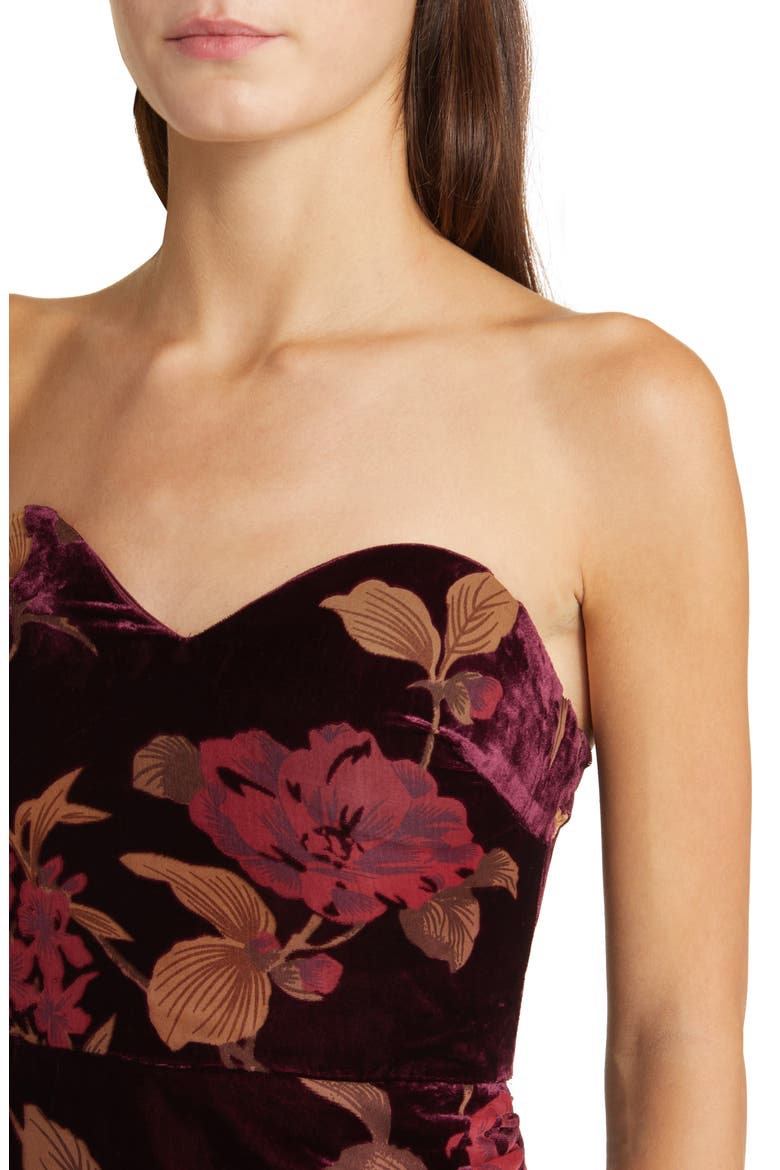 Exquisite Floral Velvet Burnout Strapless Gown, Alternate, color, PLUM PURPLE FLORAL PRINT