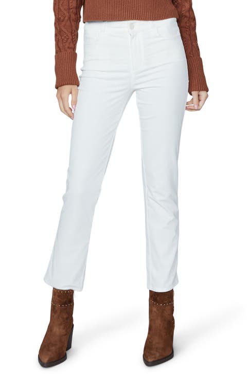 Cindy High Waist Crop Straight Leg Corduroy Jeans (Ecru)