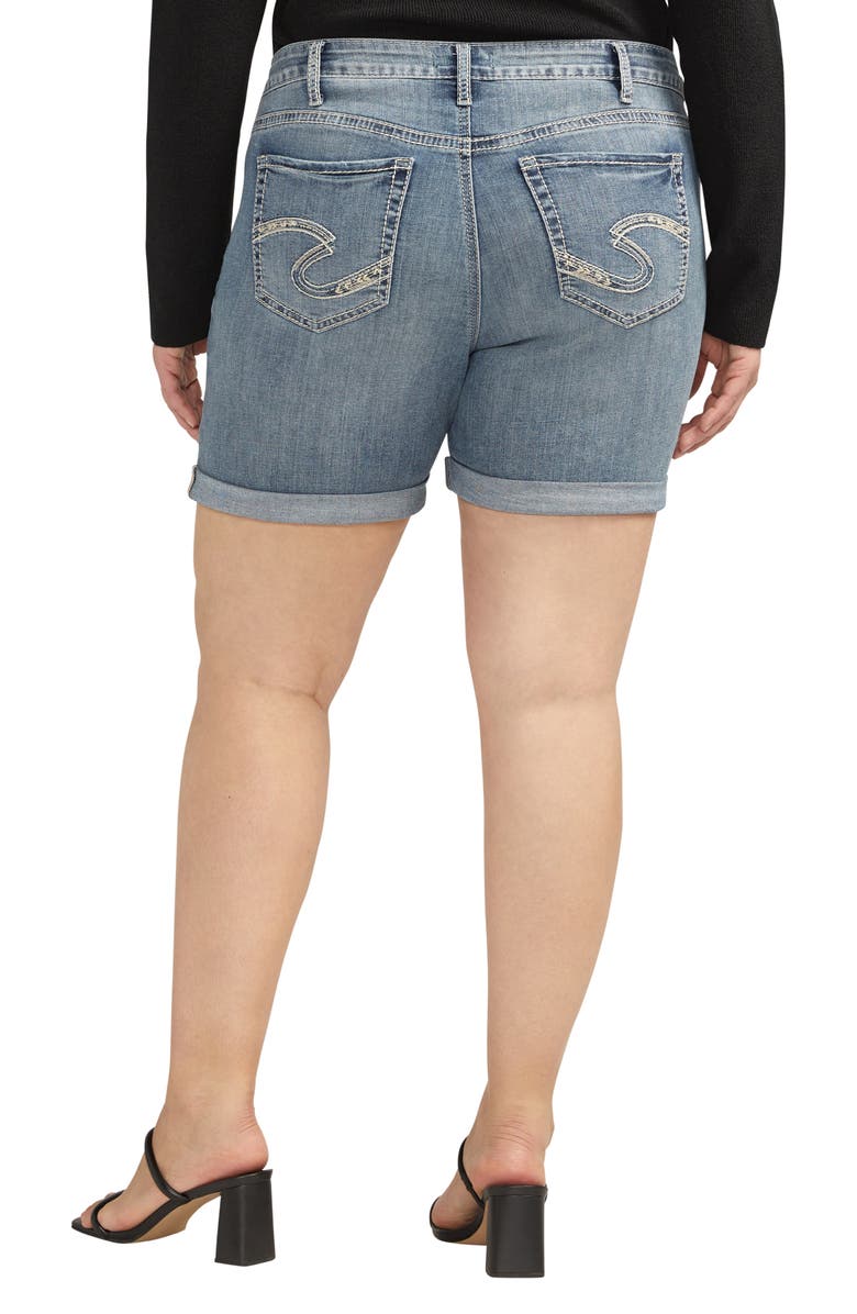 Silver Jeans Co. Distressed Luxe Stretch Boyfriend Roll Cuff Denim Shorts, Alternate, color, Indigo