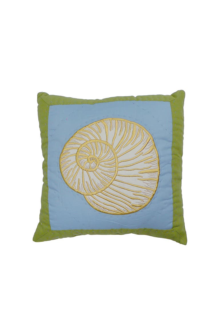 Shell Treasure Needlepoint Mini Accent Pillow 14" x 14", Main, color, Green