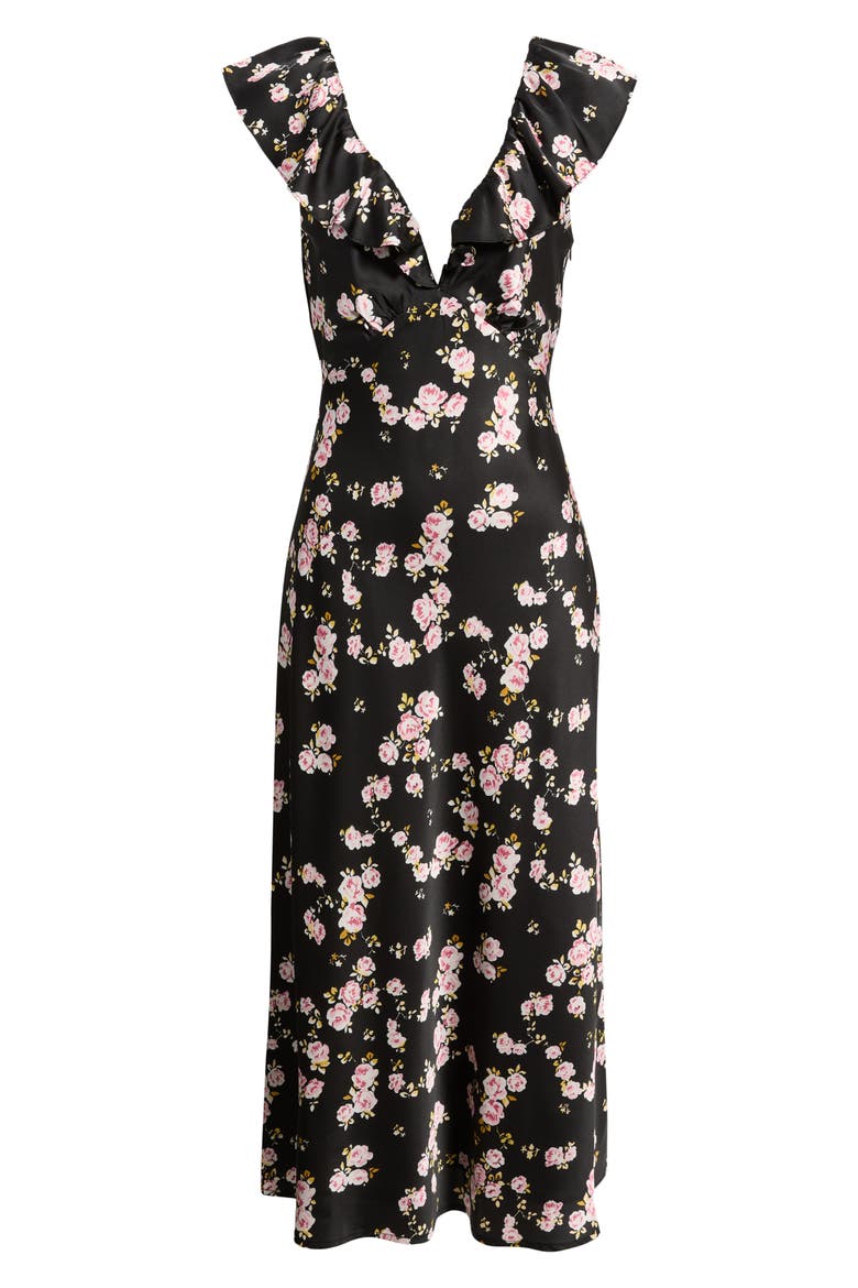 Carter Floral Ruffle Neck Maxi Dress, Alternate, color, BLACK/ PINK