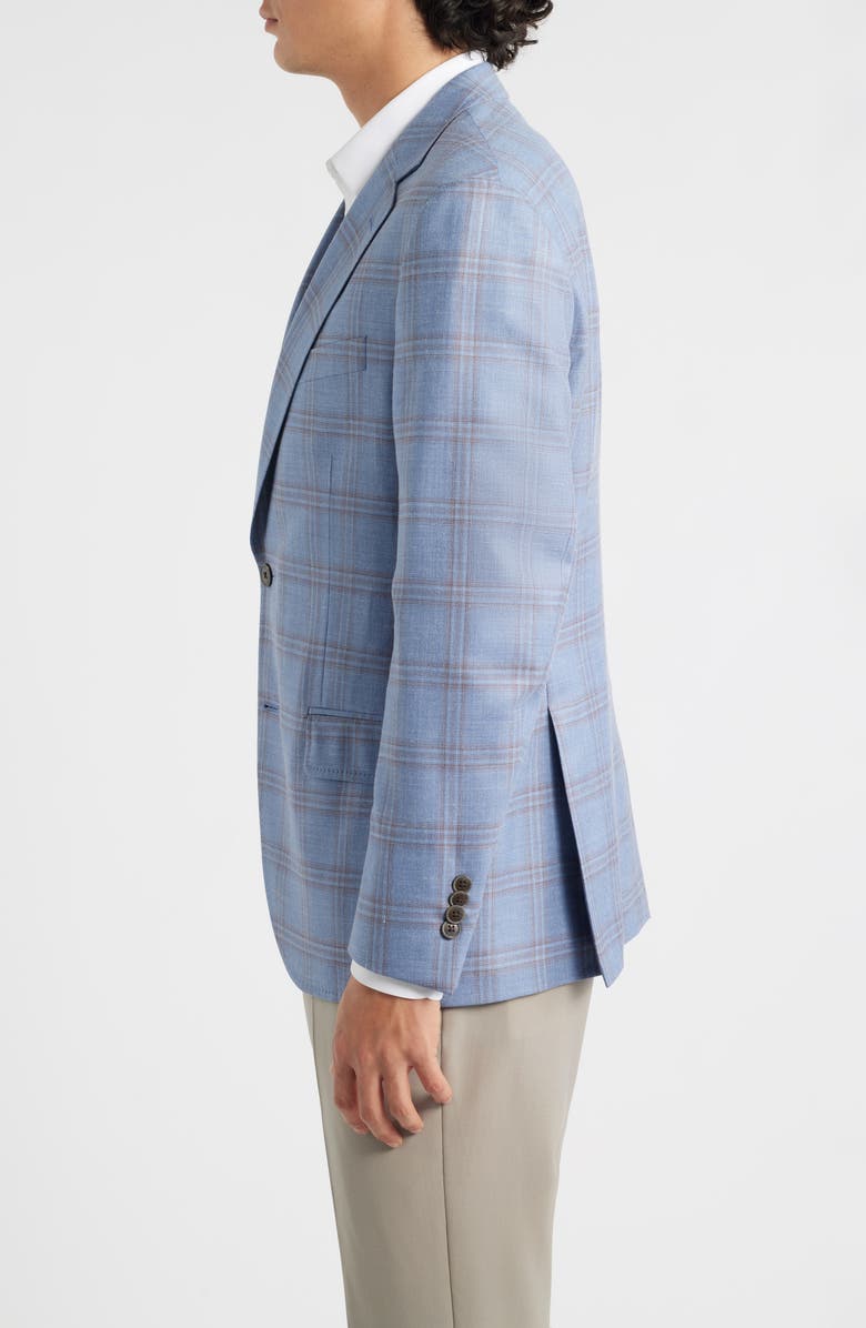 Peter Millar Hyperlight Soft Light Blue Plaid Wool & Silk Blend Sport Coat, Alternate, color, 