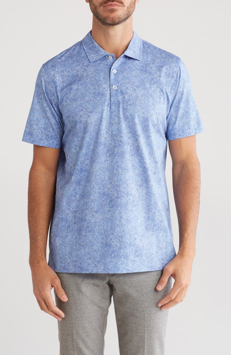 Bugatchi Abstract Print Stretch Cotton Polo, Main, color, Classic Blue