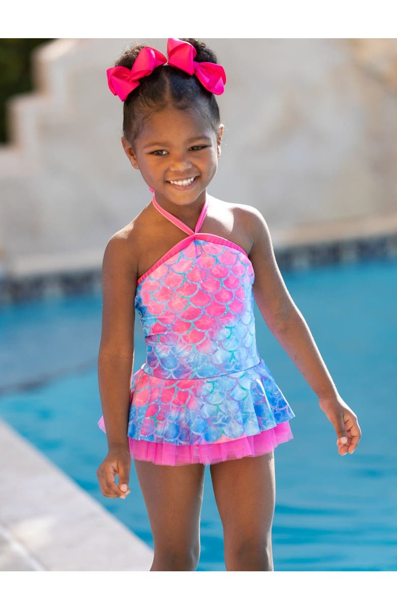 Mia Belle Girls Swim With Mermaids Tulle Two Piece Swimsuit, Alternate, color, Blue