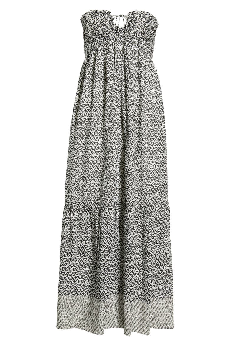 Strapless Border Print Tiered Maxi Dress, Alternate, color, BLACK ZINA