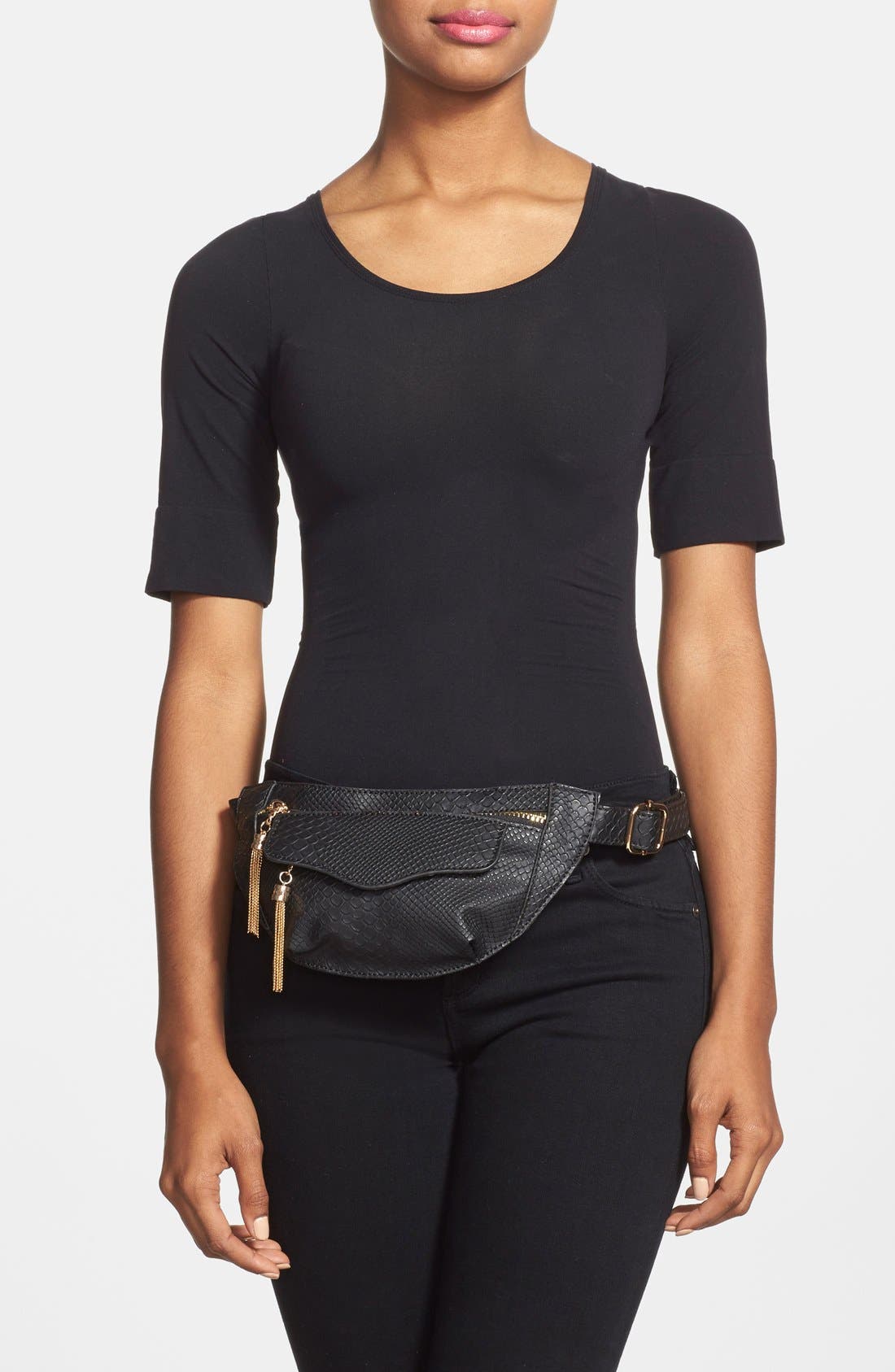 NILA ANTHONY Snake Embossed Belt Bag, Alternate, color, 