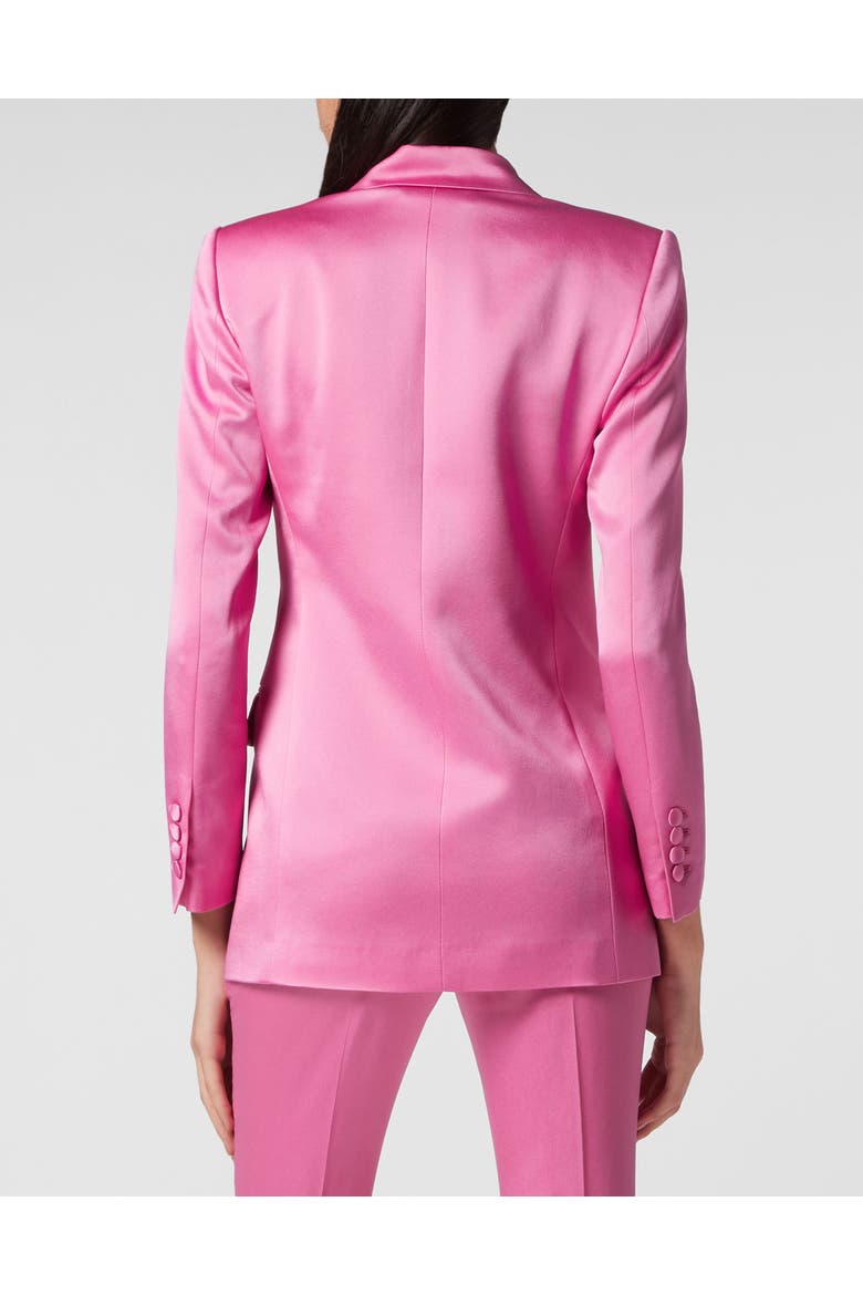Satin Dandy Blazer Women, Alternate, color, Fuxia