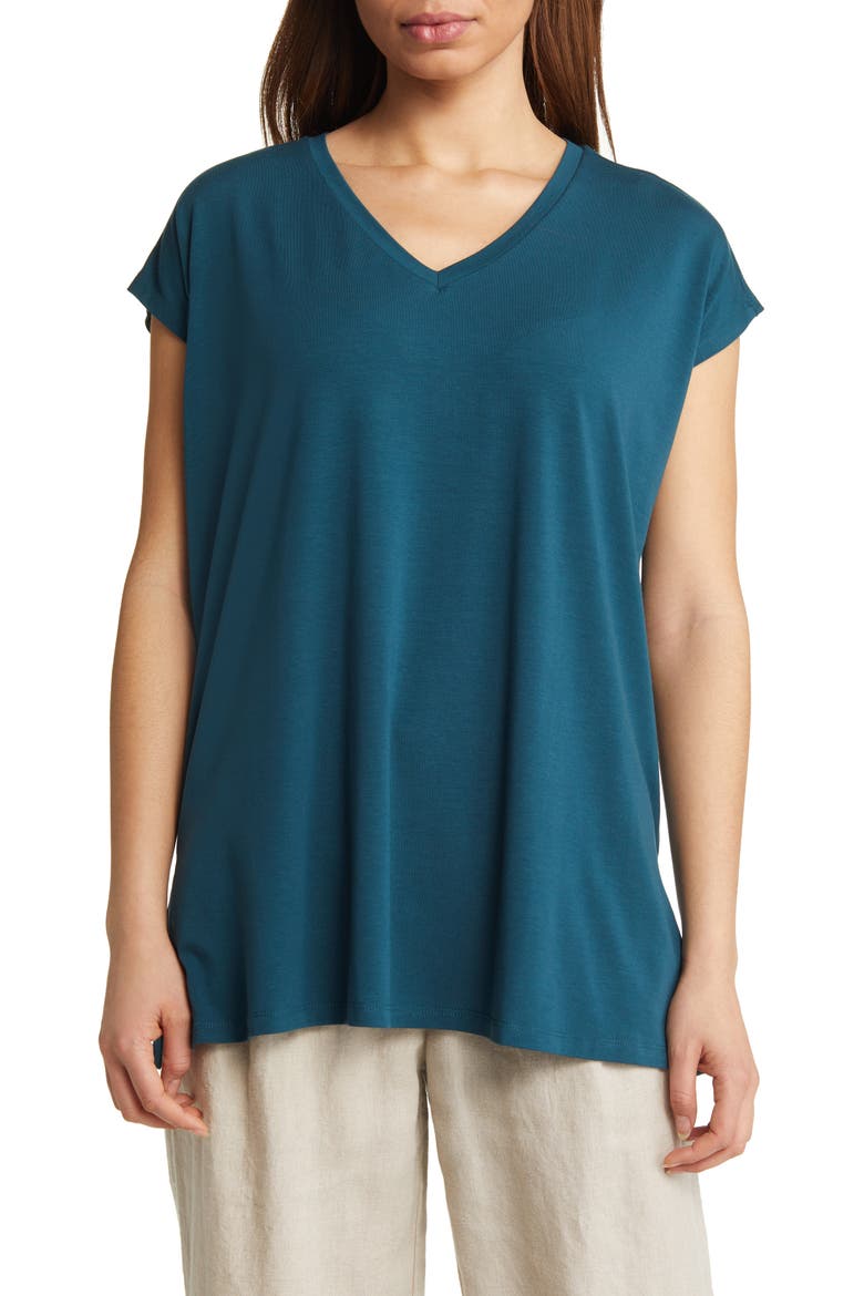 V-Neck Long Boxy Top, Main, color, PACIFIC
