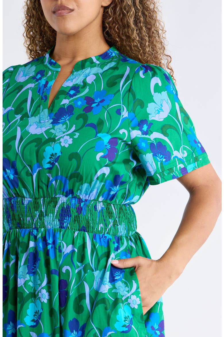 Lomeli Floral Split Neck Cotton Dress, Alternate, color, KELLY-BLUES-MULTI