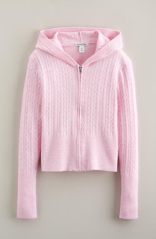 Nordstrom Cable Knit Zip Front Hoodie In Pink