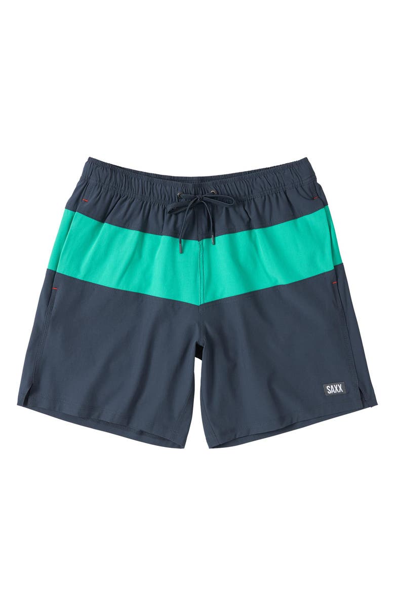 SAXX Oh Buoy 2N1 5-Inch Volley Swim Trunks, Alternate, color, India Ink/ Peacock