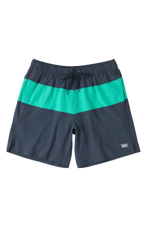 Saxx Oh Buoy 2n1 5-inch Volley Swim Trunks In India Ink/peacock