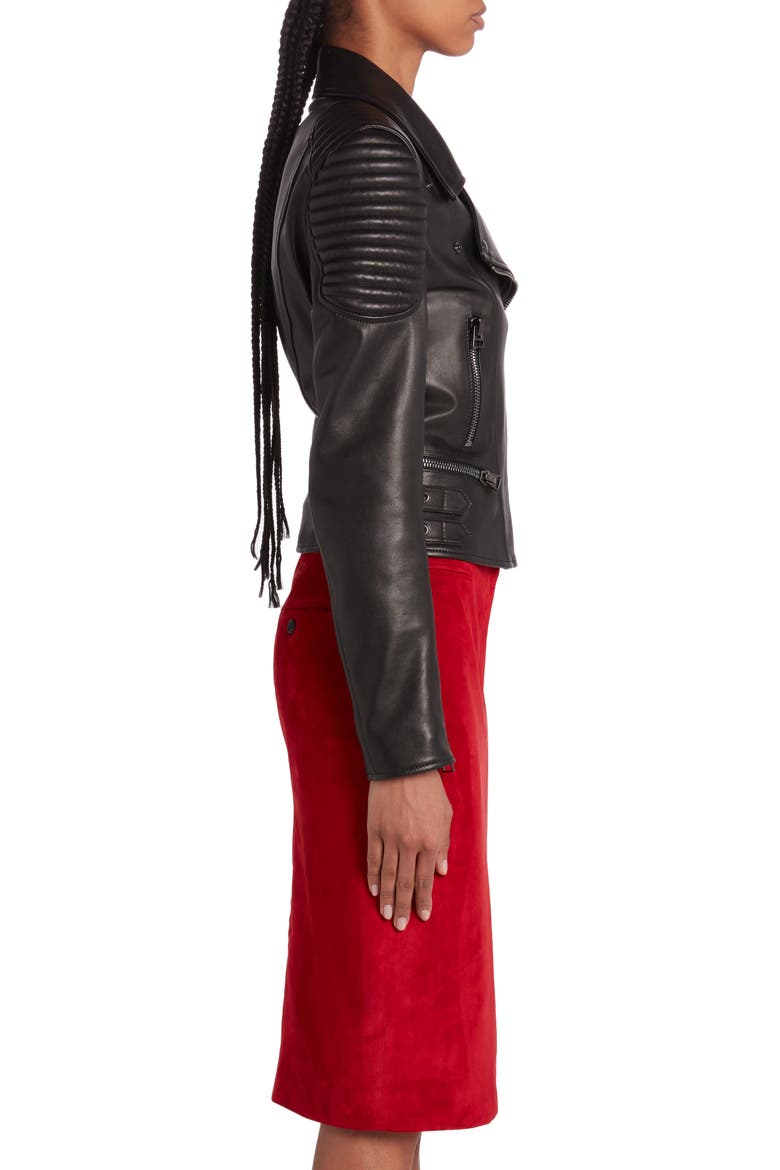 New Plongé Leather Biker Jacket, Alternate, color, BLACK