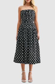 All in Favor Polka Dot Strapless Dress