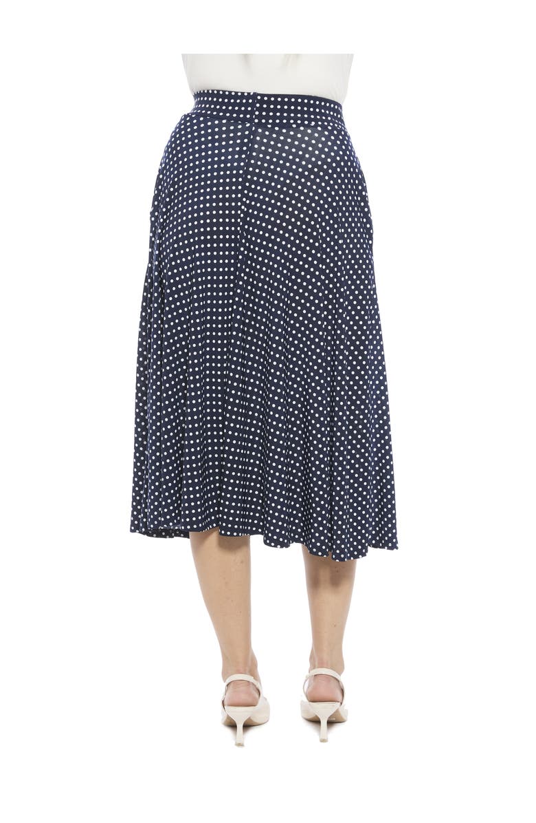 24seven Comfort Apparel Womens Polka Dot Elastic Waist Pocket A-Line Midi Skirt, Alternate, color, Navy Multi