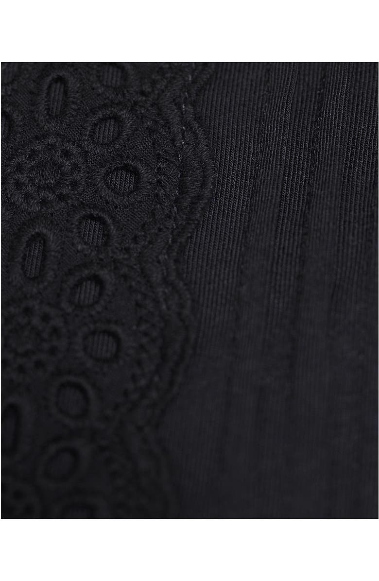 Lands' End 3/4 Sleeve Lightweight Jersey Embellished Top, Alternate, color, Black