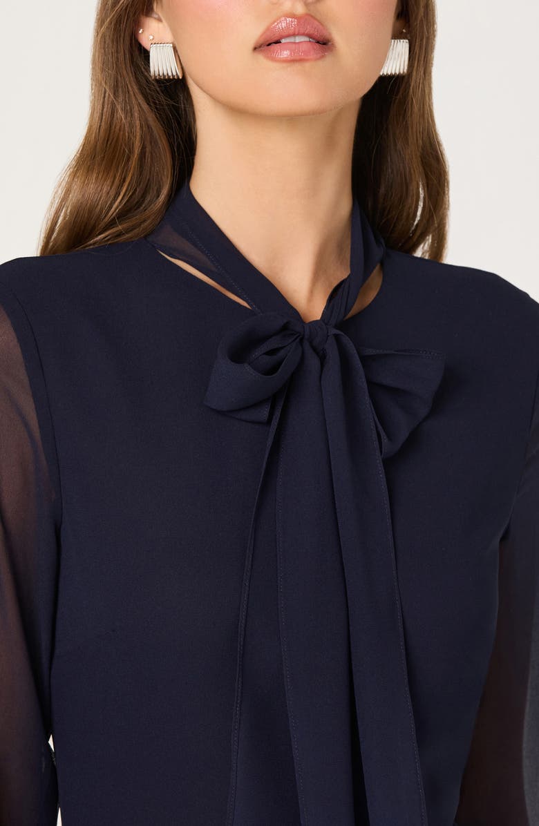 ASTR the Label Tie Neck Long Sleeve Dress, Alternate, color, Navy